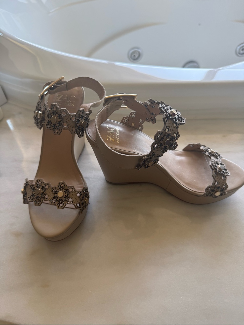 ZAC Zac Posen Laser Cut Floral Wedge Sandals Size 37.5
